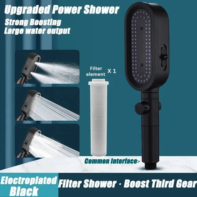 New 3 Modes Shower Head High Pressure Spa Water Saving Hand-Held Water Purifier Filter Hose Bathroom Faucet Mixer Accessories Oasis Select Black Shower