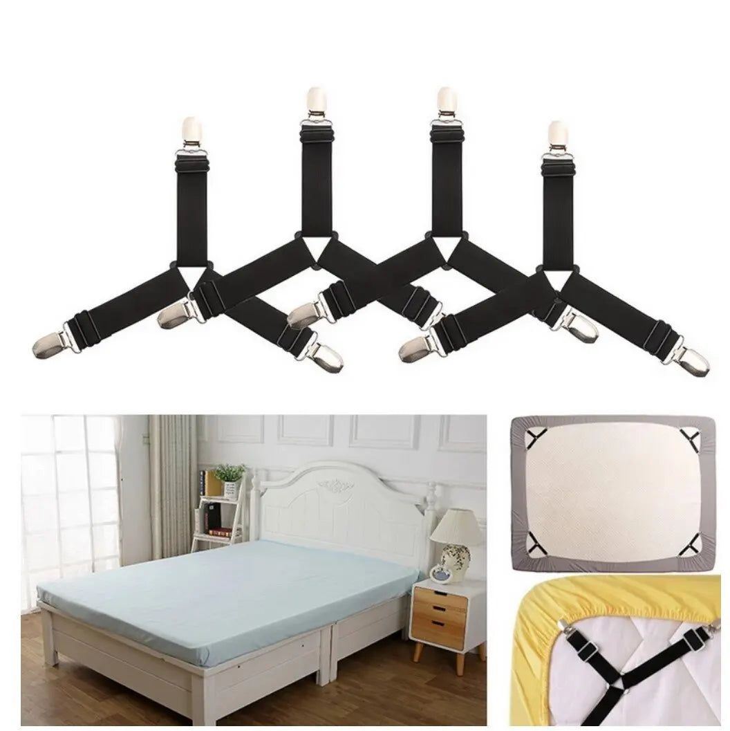 4pcs Adjustable Bed Sheet Fasteners Straps Elastic Mattress Cover Corner Holder Clip Grippers Suspender Cord Hook Loop Clasps Oasis Select