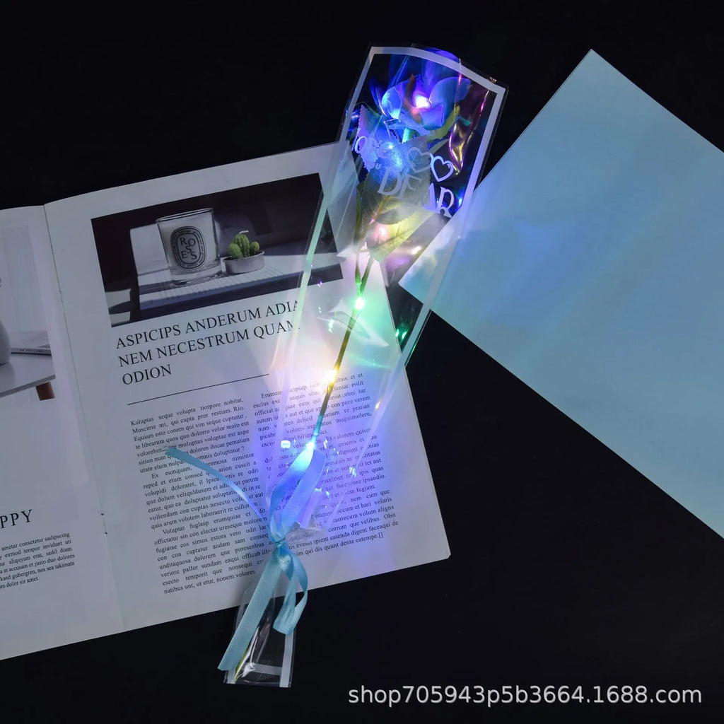 1pcs Led Light Up Glowing Roses Red Flower Bouquet Led Flash Handheld Valentine's Day Glow Party Wedding Decoration Oasis Select blue