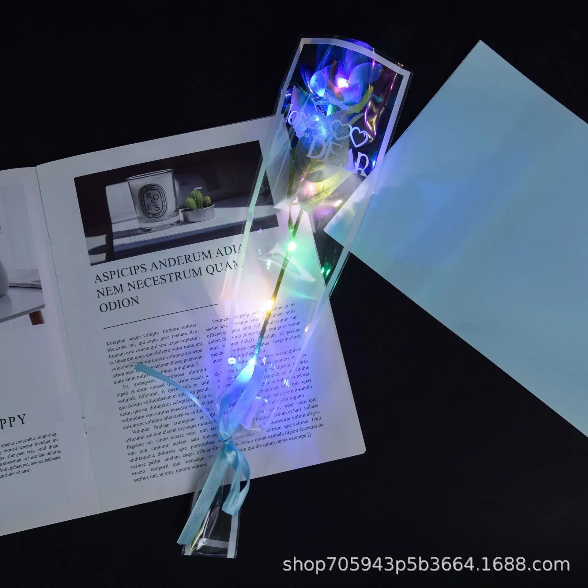 1pcs Led Light Up Glowing Roses Red Flower Bouquet Led Flash Handheld Valentine's Day Glow Party Wedding Decoration Oasis Select blue