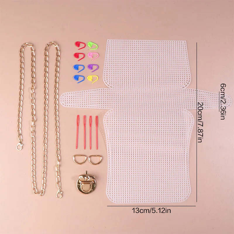 1 Set Auxiliary Knitting Plastic Mesh Kit DIY Craft Bag Knitting Materials Handbag Shoulder Bag Mesh Cover Bag Bag Accessories Oasis Select style01