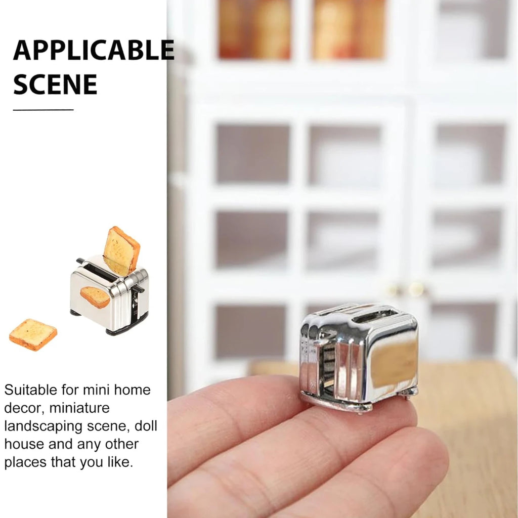 Mini Metal Toaster with 2 Toast Slices – 1:12 & 1:6 Dollhouse Breakfast Set for Fairy Garden & Micro Landscapes Home Accessories Oasis Select