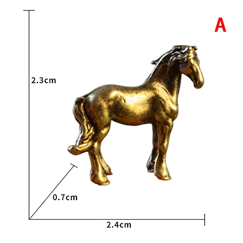 Miniature Antique Brass Long Tail Horse Figurines Feng Shui Ornament Copper Zodiac Animal Mini Desktop Crafts Home Decor gifts Oasis Select A
