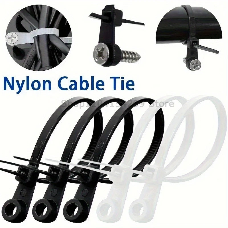 100-1000PCS Screw Hole Cable Ties Nylon Cable Ties Reusable Fixed Self-locking Cord Ties Straps Fastening Loop Office Organizer Oasis Select