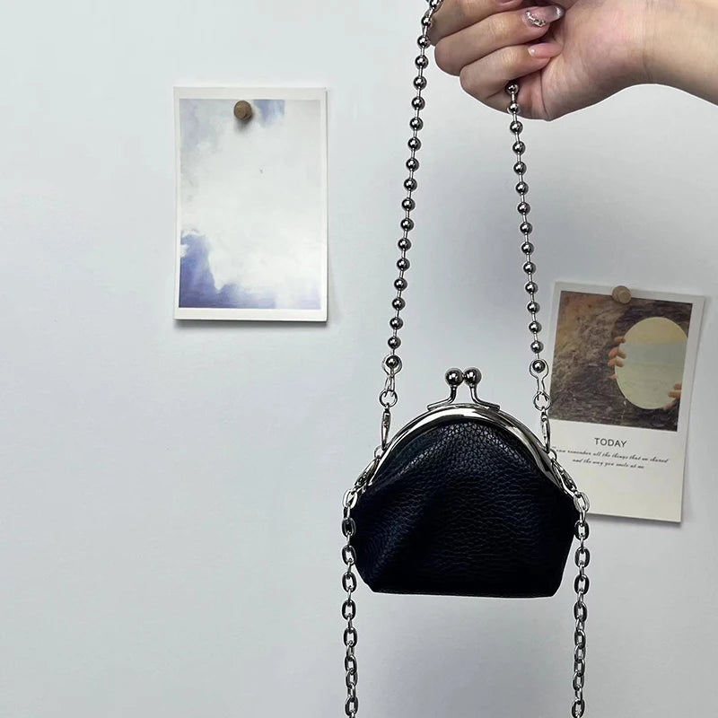 Womens Texture Chain Small Bags Fashion Mini Bags Chain Single Shoulder Crossbody Zero Wallet Small Headphone Evening Bags Oasis Select Black