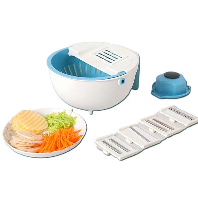 WISH Versatile Kitchen Vegetable Cutter - Multi-Function Chopper, Slicer, Grater With Drain Basket, Ideal For Potatoes & More Oasis Select