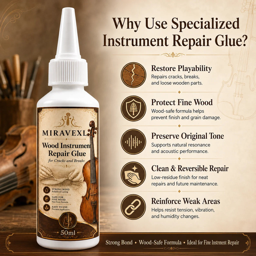 Wood Instrument Repair Glue 50ml Set Flat Brush Detail Brush for Guitar Violin Cello BridgeNeck Crack Fix Adhesive Kit Pack Pro Oasis Select