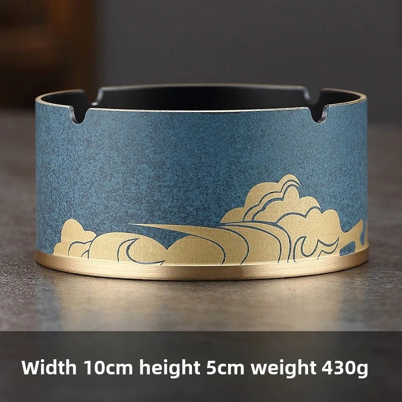 Auspicious Cloud Pattern Round Ashtray for Home Office Decorative Cigarette Holder Brass High-end Home Living Room Oasis Select blue