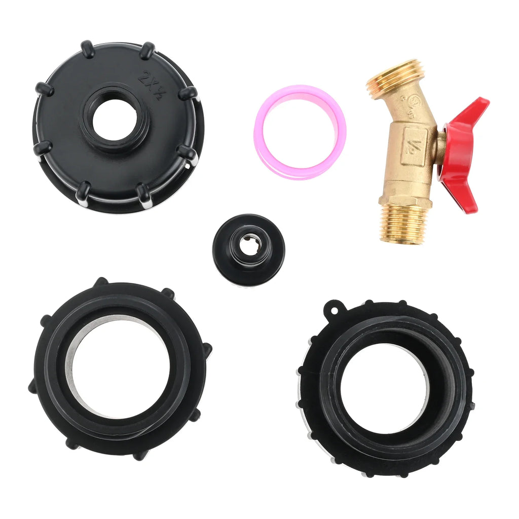 1Set IBC Tote Adapter for 275-330 Gallon Water Tank Fittings 2.44" Fine & 2.36" Coarse Thread 1/2" MNPT ×3/4" GHT Valve Faucet Oasis Select