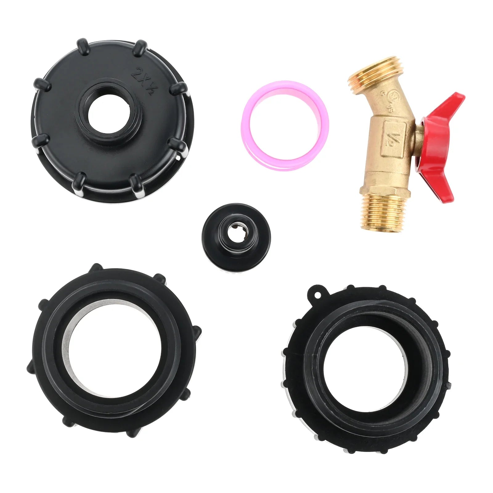 1Set IBC Tote Adapter for 275-330 Gallon Water Tank Fittings 2.44" Fine & 2.36" Coarse Thread 1/2" MNPT ×3/4" GHT Valve Faucet Oasis Select