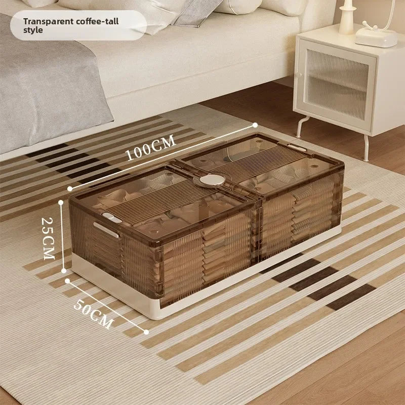 Folding storage ******der the bed Plastic transparent extra large roller dustproof storage box Clothes quilt finishing box Oasis Select