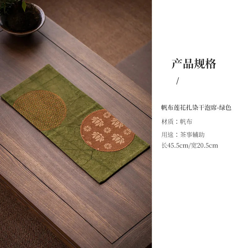 Chinese Tea Ceremony Tie-dye Canvas Dry Foam Mat Tea Tablecloth Mat Tea Room Heat Insulation Mat Table Practical Tea Oasis Select Soaking Mat - Green