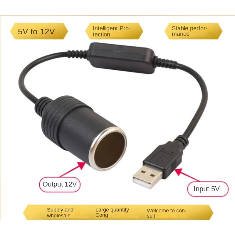 1pc 5V 2A USB To 12V Cigarette Lighter Socket USB Male to Female Cigarette Lighter Adapter Converter Car Electronics Accessories Oasis Select