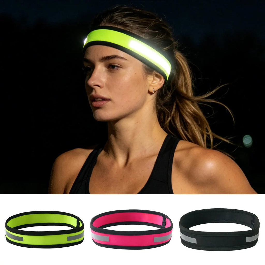 Sport Sweat Headband Anti-slip Cycling Hairband Elastic Reflective Headband for Fitness Gym Outdoor Lightweight Sweatband Oasis Select