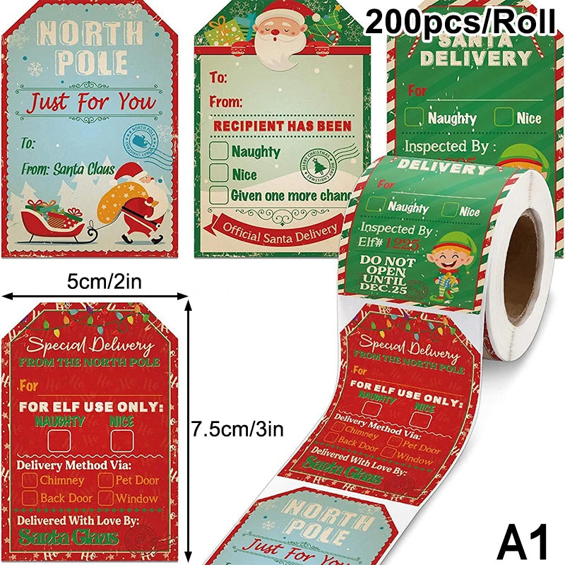 200-500pcs Christmas Stickers Christmas Tree Santa Hat Self-Adhesive Gift Tags PVC Gift Wrapping Seals Decals Party Decorations Oasis Select onesize A1