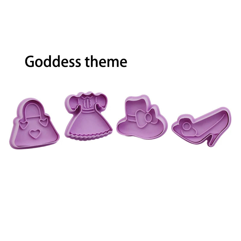 4 Pcs/Set DIY Cartoon Biscuit Mould Cookie Cutter 3D Cartoon Cookie Stamp ABS Plastic Baking Mould Cookie Decorating Tools Oasis Select goddess