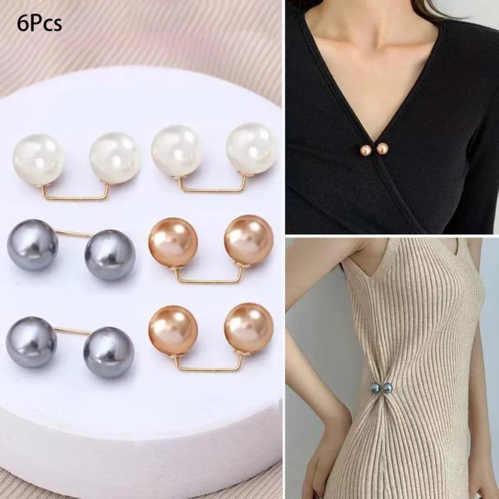 3/6/8PCS Double Head Pin Pearl Brooch Adjustable Collar Clip DIY Sewing Waist Fastening Pins Non-Slip Multi-Purpose Oasis Select B