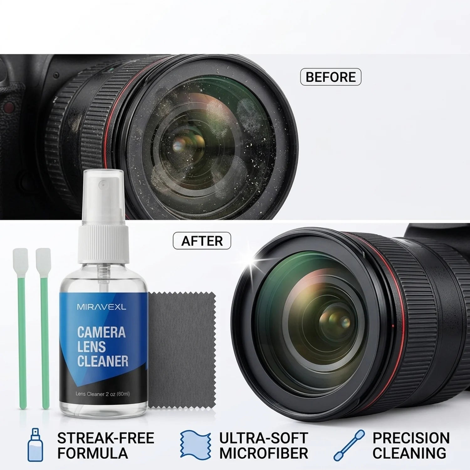 Professional Camera Lens Cleaning Kit Microfiber Cloth Sensor Swabs Spray Dropper Bottle For DSLR Glasses VR Optics Mac Monitors Oasis Select