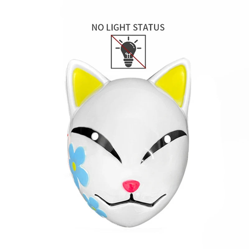LED Fox Mask Halloween Mask Japanese Anime Cosplay Luminous Mask Suitable for Masquerade Holiday Party No Batteries Included Oasis Select Non-luminous A