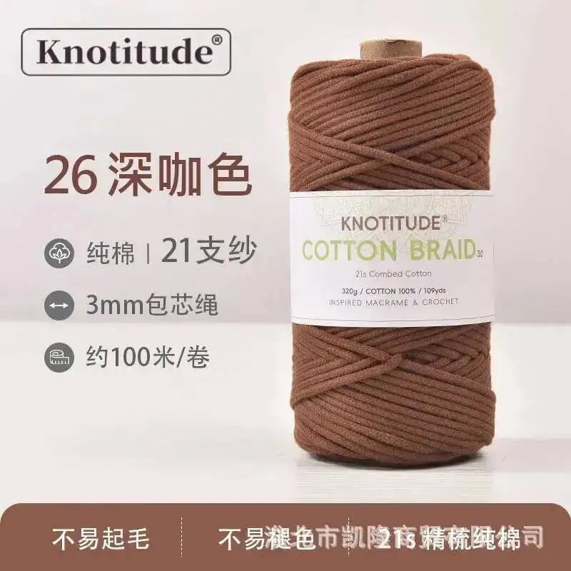 3mm Macrame Braid Cotton Cord 109Yards Pure Cotton Rope For Bracelet Knots, DIY Craft Making 100m Oasis Select 26.dark Brown 3.0mm 100m