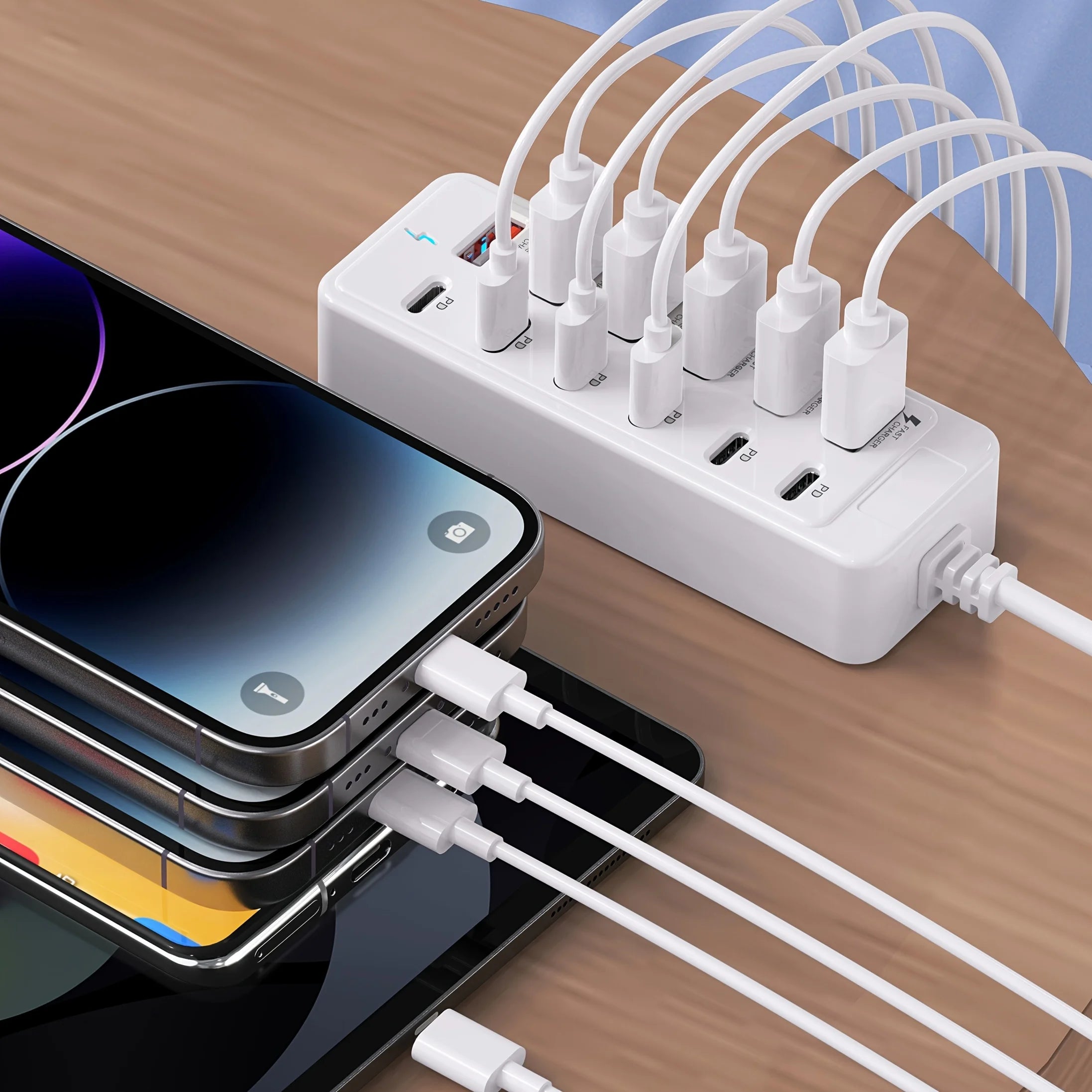 Fast-Charging Multi-Port Charger, 6-Port USB with Individual Ports & Power Indicator, Compatible with USB-C/USB-A Devices Oasis Select