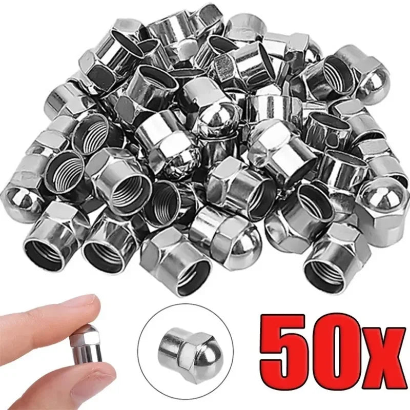 Car Tire Valve Caps 10/50pcs Round Head Chrome Plating Dust Proof Covers Cars Motorcycles Bike Tyre Styling Valve Cap Decoration Oasis Select