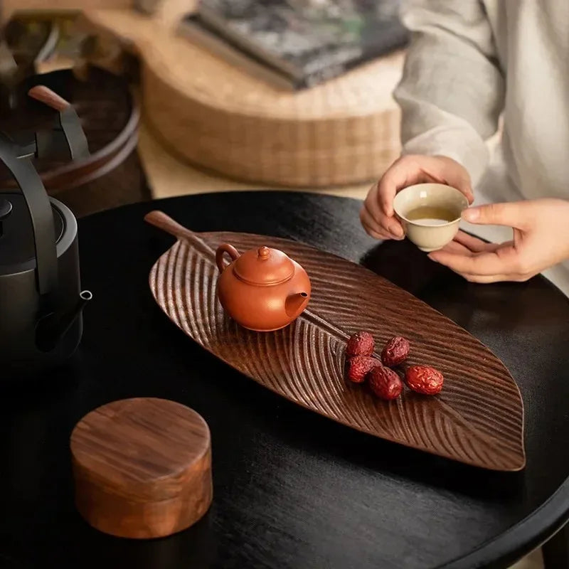 Walnut Leaf Tea Spot Tray Home Wooden Tea Table Solid Wood Dry Brew Tea Cup Tray Wooden Pastry Plate Tableware Party Supplies Oasis Select