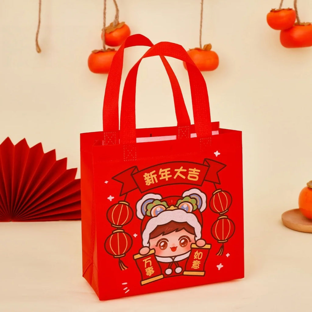 Non Woven New Year Gift Bag Foldable Gift Storage Bag With Handle Good Luck Wealthy Fortune Printed Tote Bag New Year Decoration Oasis Select 3 Other