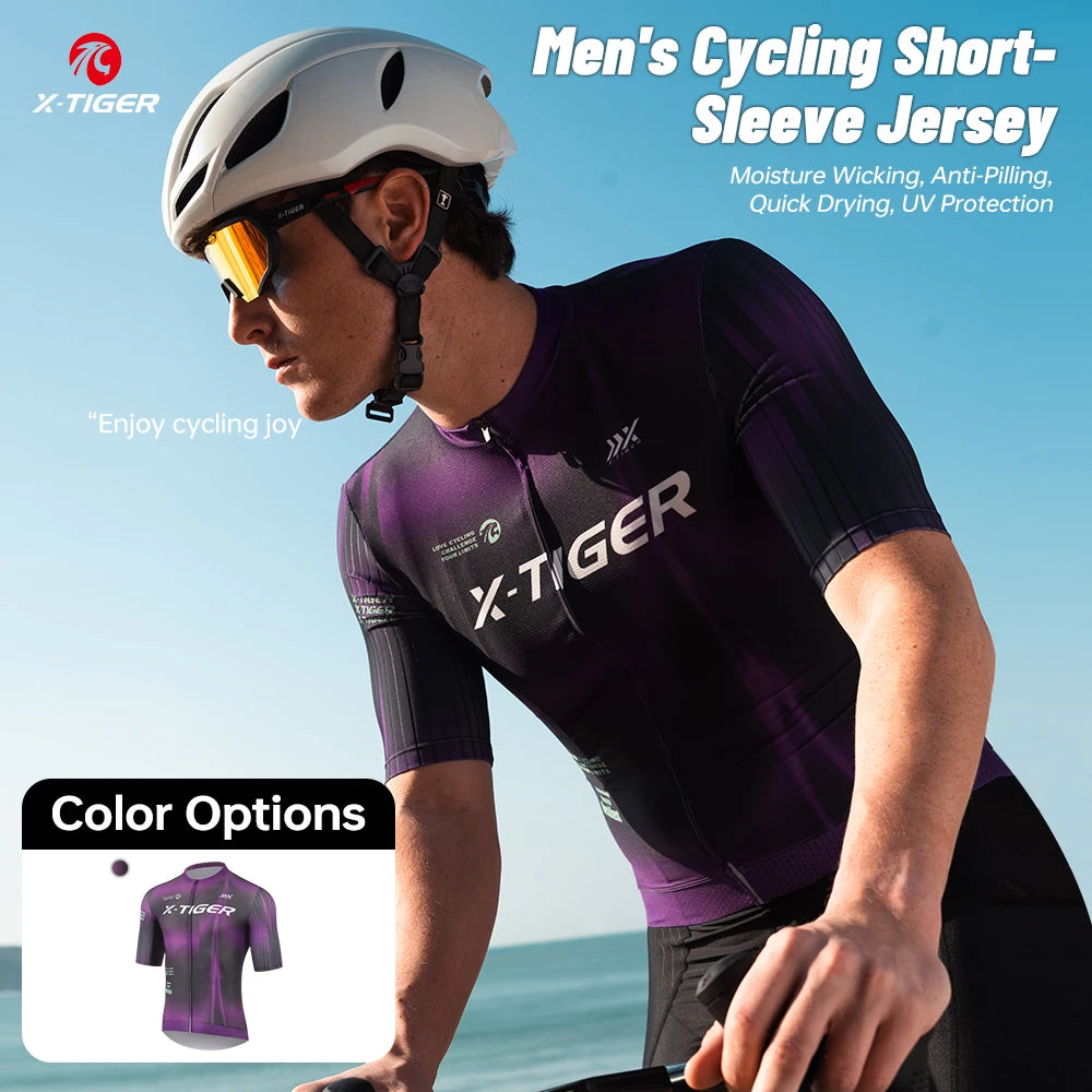 X-TIGER Men Cycling Jerseys Short Sleeves Bike Shirt with 3 Rear Pockets Pro Road Cycling Apparel Summer Quick Dry Biking Shirt Oasis Select