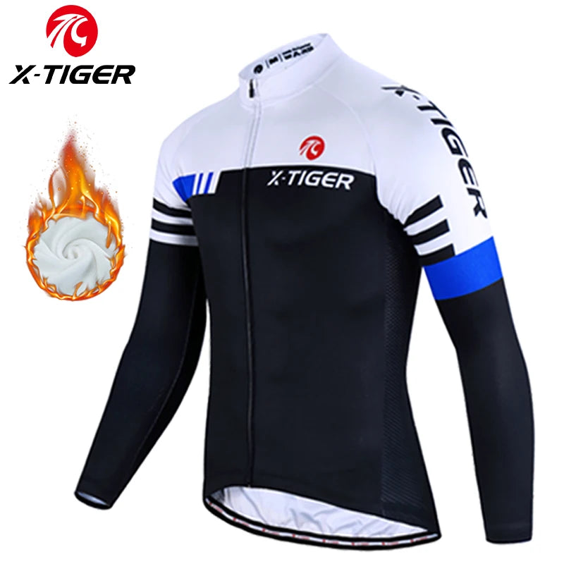 X-TIGER Winter Bike Jersey Men's Long Sleeve Thermal FleeceCycling Jersey with Pockets Road Bicycle Shirt Oasis Select XM-ZY-02302 L