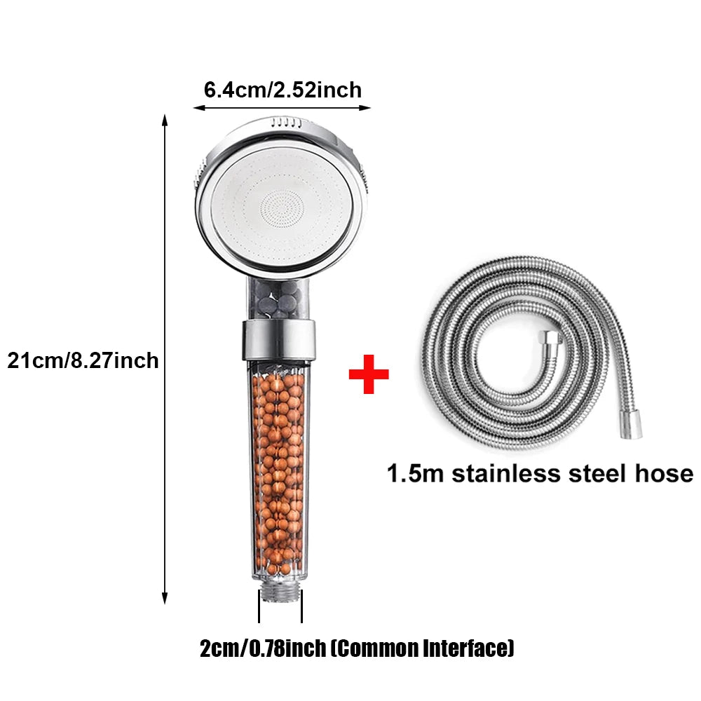 1pc Filtered Shower Head ABS High Pressure Water Saving Spray Handheld Clear Showerheads with With Filter Beads for Bathroom Oasis Select Small Hose Set