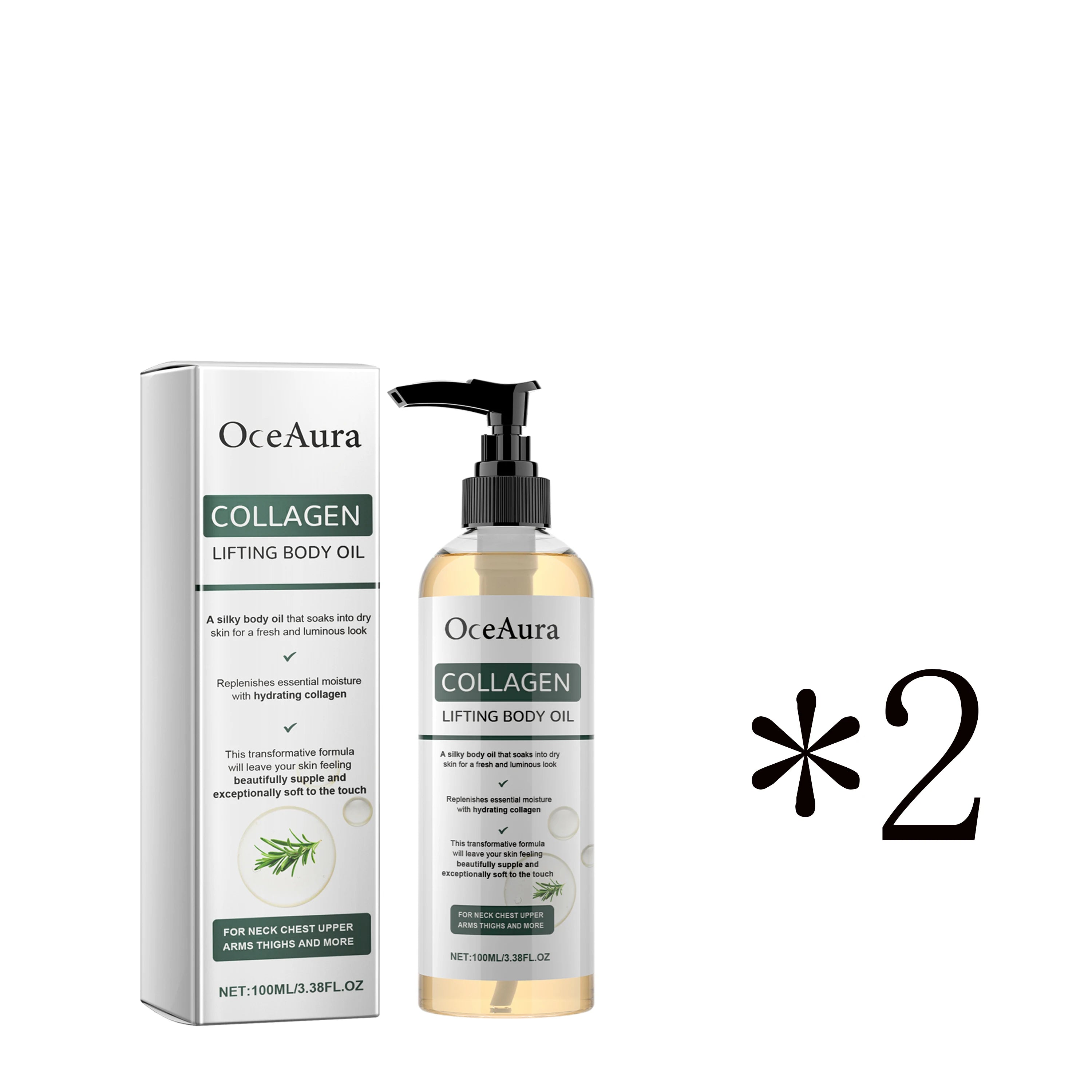 Collagen Firming Body Oil Hydrating and Firming Massage Oil for Arms, Belly Fat, and Whole Body Oasis Select 2boxed