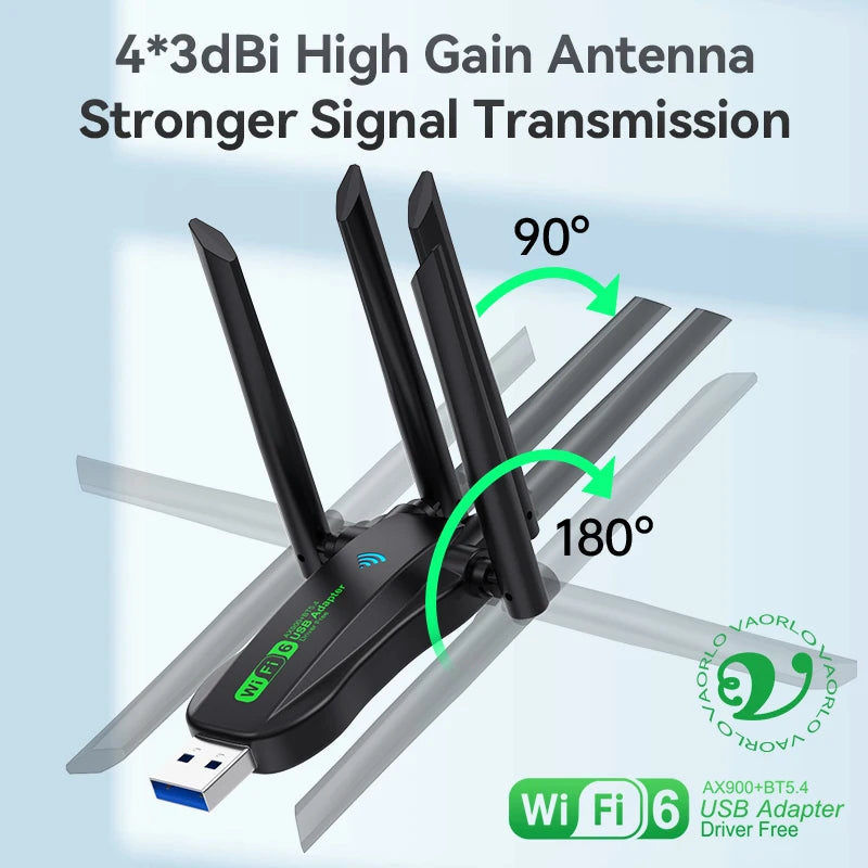 AX900 WIFI6 USB Adapter 2IN1 Bluetooth 5.4 Dual Band 2.4G&5G 900Mbps WiFi 6 802.11AX USB3.0 Wireless Card Receiver For WIN10/11 Oasis Select