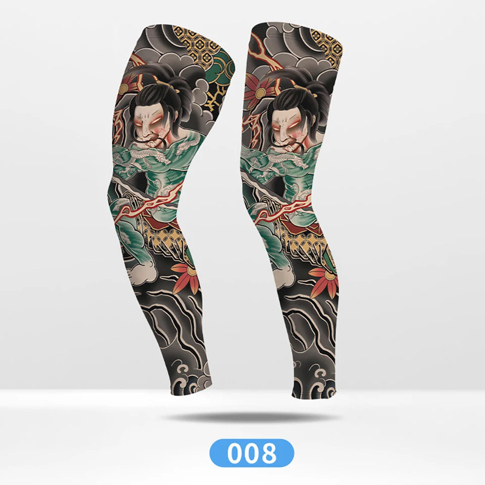 Kokossi 1Pair Tattoo Printing Cyclying Leg Sleeves Ice Silk Non-slip