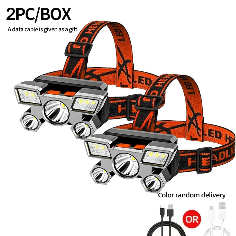 5 LED Rechargeable Headlamp – 8 Modes, IPX4, 200 Lumens