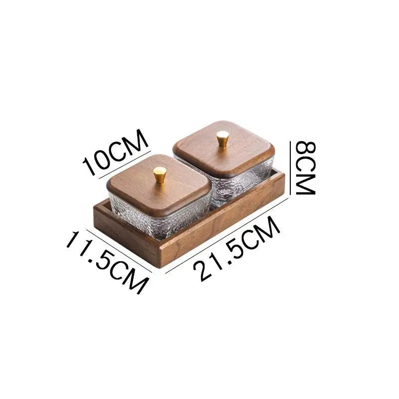 High-grade Solid Wood Glass Fruit Tray Bowl Household Living Room Tea Table Points Snack Candy Dry Fruit Tray Snack Nut Box Oasis Select 2 grids with cover