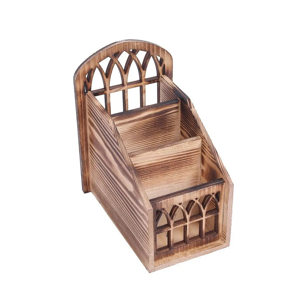 3-Grid Wooden Remote Control Holder | Vintage Desktop Organizer