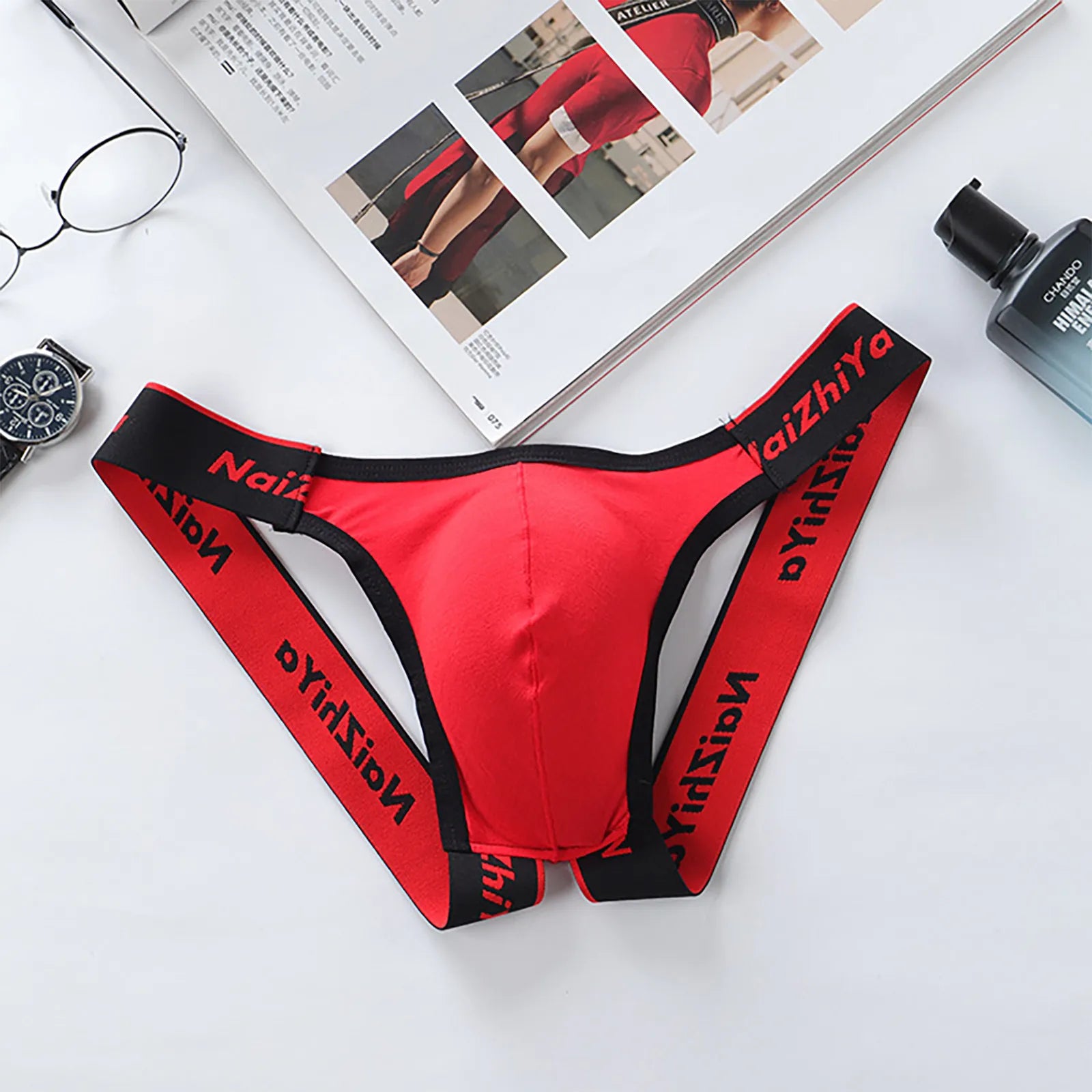 Men Sexy Gay Thongs Polyester Cueca Hombre Jockstrap Men Erotic Open Back Underwear Mens Erotic Low Waist Thong T Shape G String Oasis Select Red M