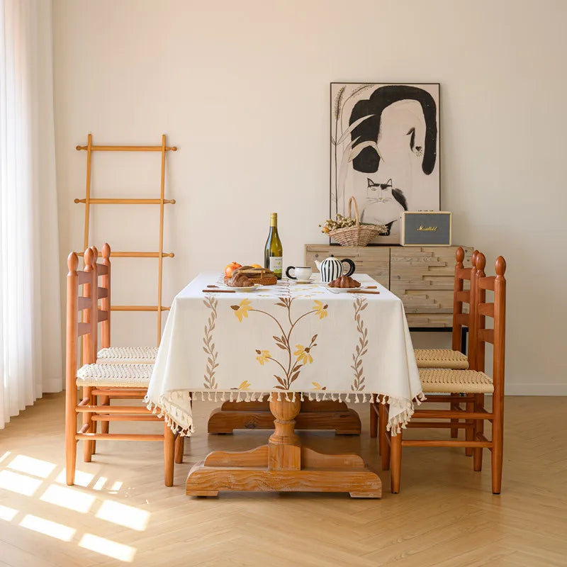 Plant Patterned Tablecloth with Tassel Decoration Minimalist Style for Dining Tables in Restaurants Rectangular Fabric Oasis Select