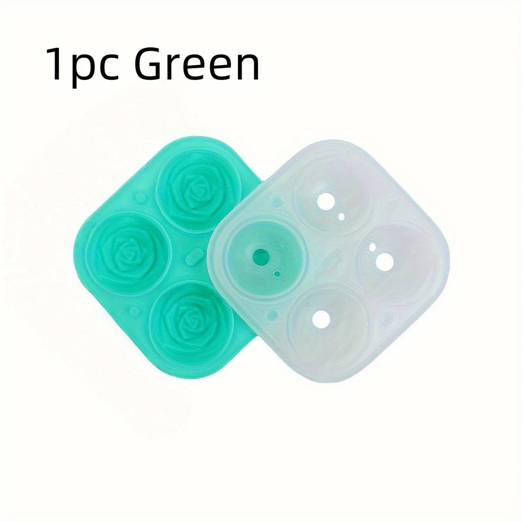 1pc Rose Shape Ice Cube Mold 4 Grids, Multifunctional Tray for Chocolate Jelly Candy Ice, DIY Party Supplies for Kitchen Bakery Oasis Select green