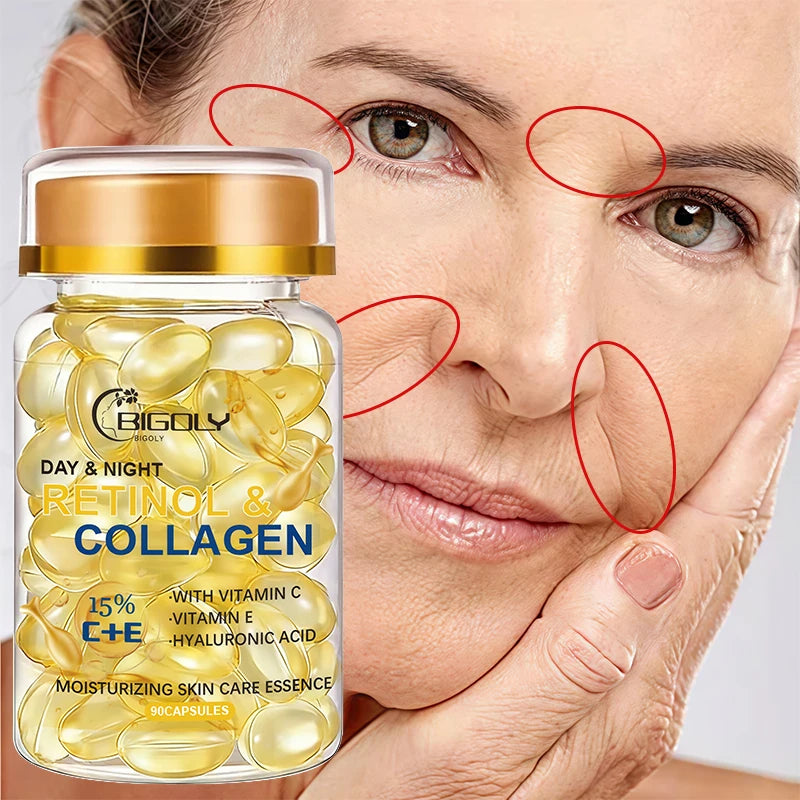 Retinol & Collagen Face Serum Capsules – 90ct Moisturizing Face Serum Capsules Oasis Select