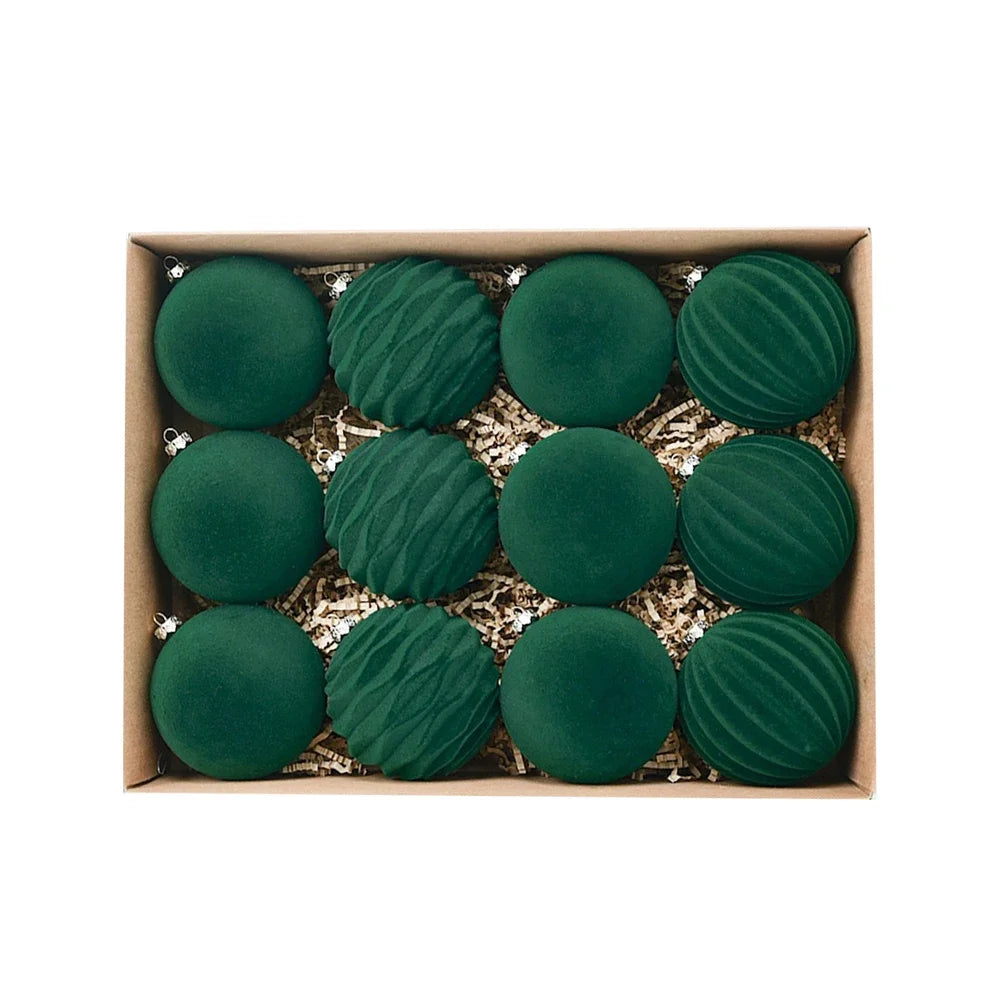 Christmas Ball Ornaments Flocked Christmas Ornaments Festive Decoration Holiday Decoration Velvet Hanging Balls Set Oasis Select green China Mainland