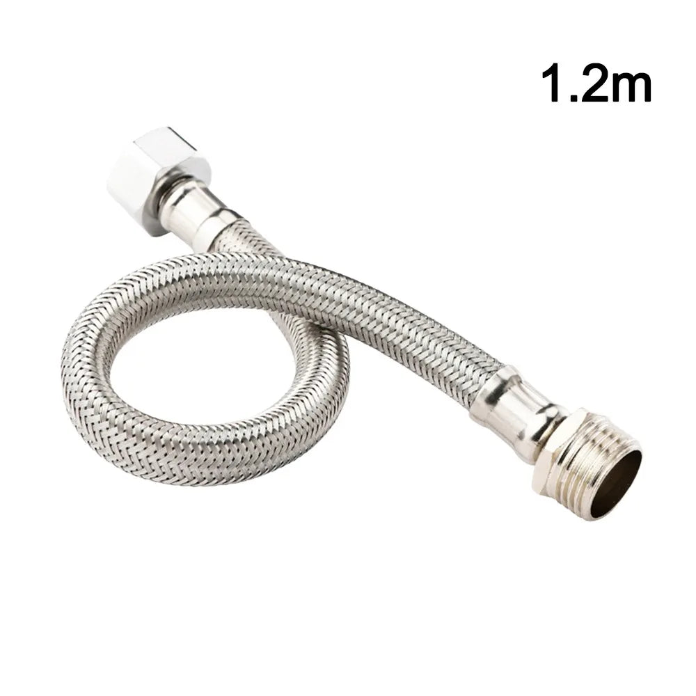 20-200CM Length Flexible Shower Hose Stainless Steel Internal Threaded Extension Sprayer Pipe Adjustable Length Oasis Select Silver-1.2m