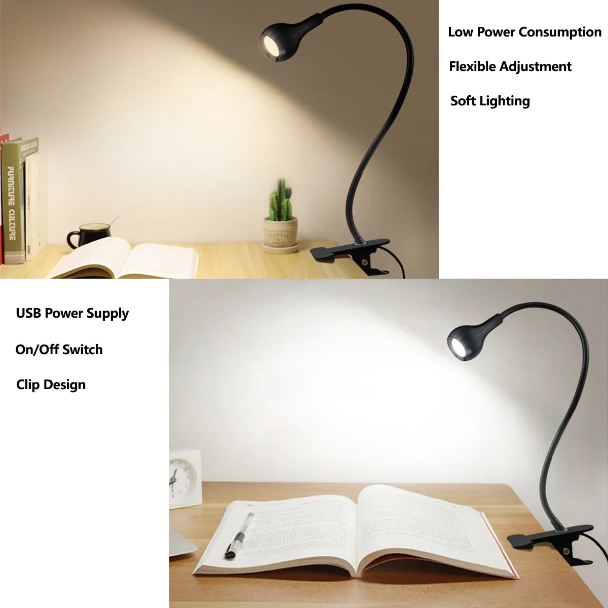 1-10Pcs Clip-On Light USB Power Reading Book Light For Power Bank Computer Interface,1W Flexible LED Table Lamp Night Lighting Oasis Select