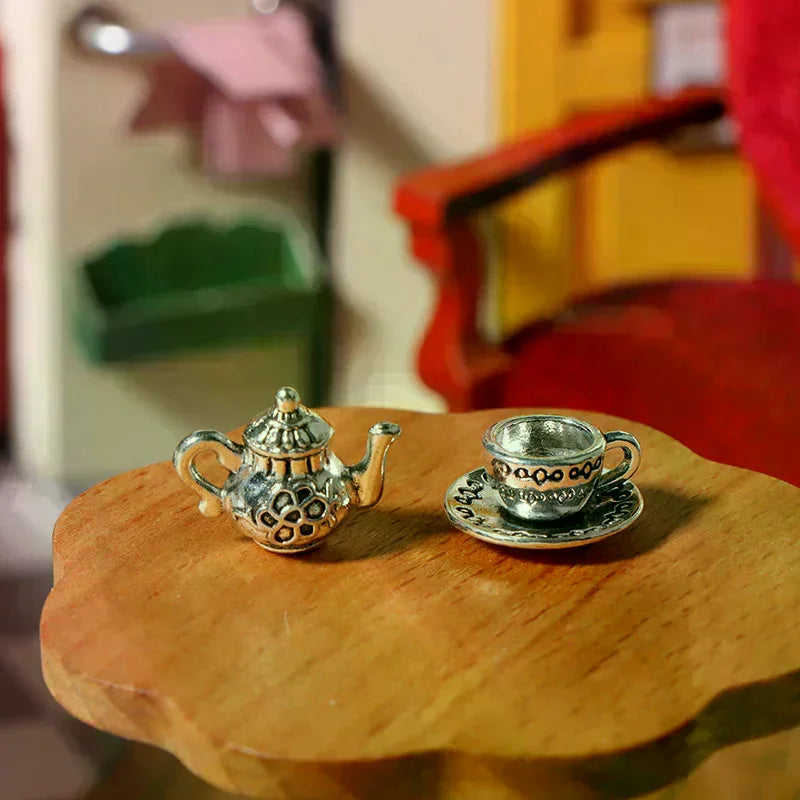 1:12 Dollhouse Miniature Metal Tea Set – Teapot Cup Saucer