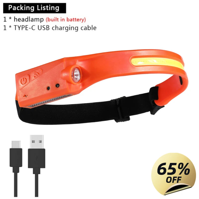 COB LED Rechargeable Headlamp – Motion Sensor, 400LM, IP65
