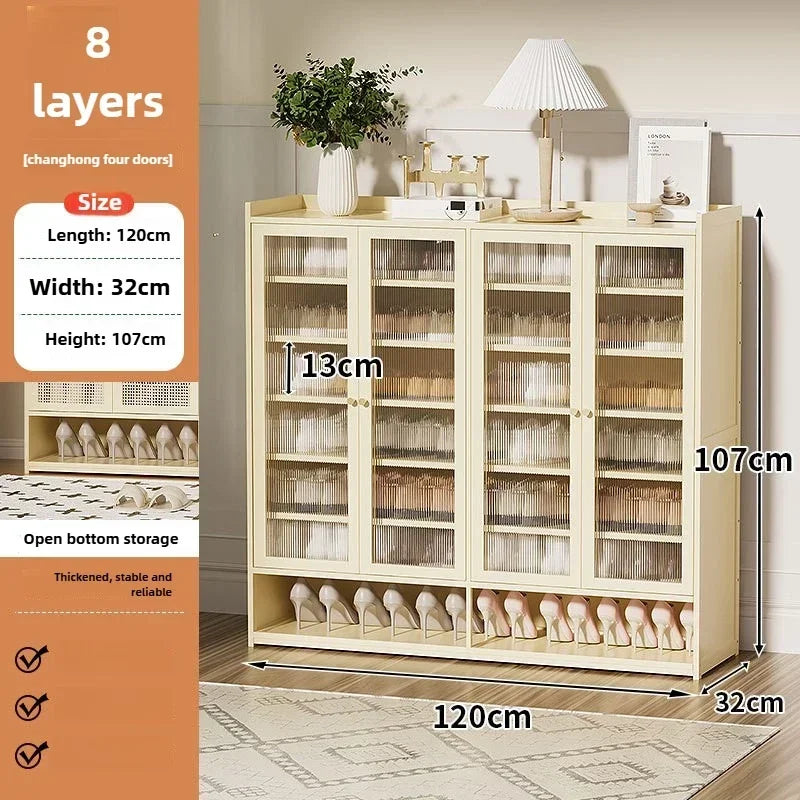 Multi-functional Shoe cabinet Household multi-layer shoe rack Entrance cabinet Large capacity storage dust aisle Oasis Select Milky white K