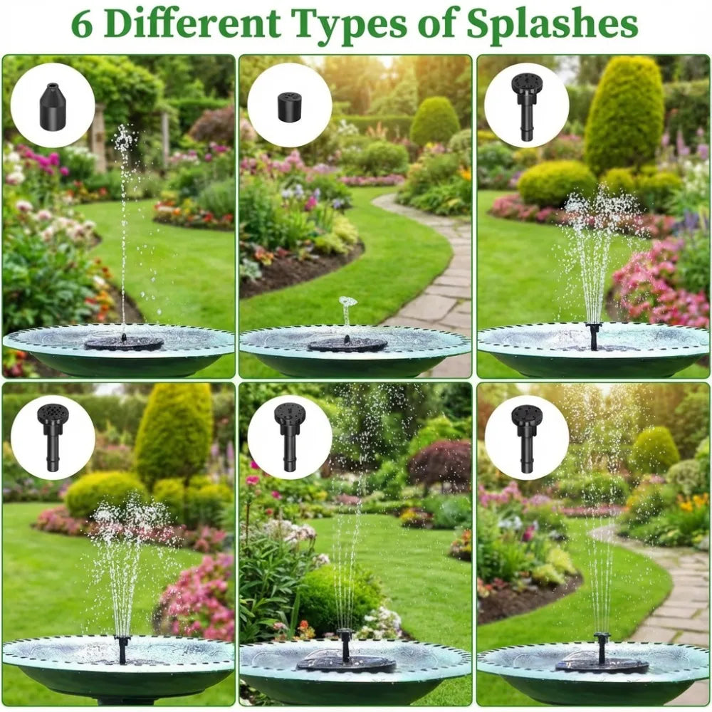 Outdoor Solar Fountain, Solar Water Fountain with 6 Nozzles Various Water Features and 4 Stabilizing Bar, DIY Garden Bird Bath Oasis Select
