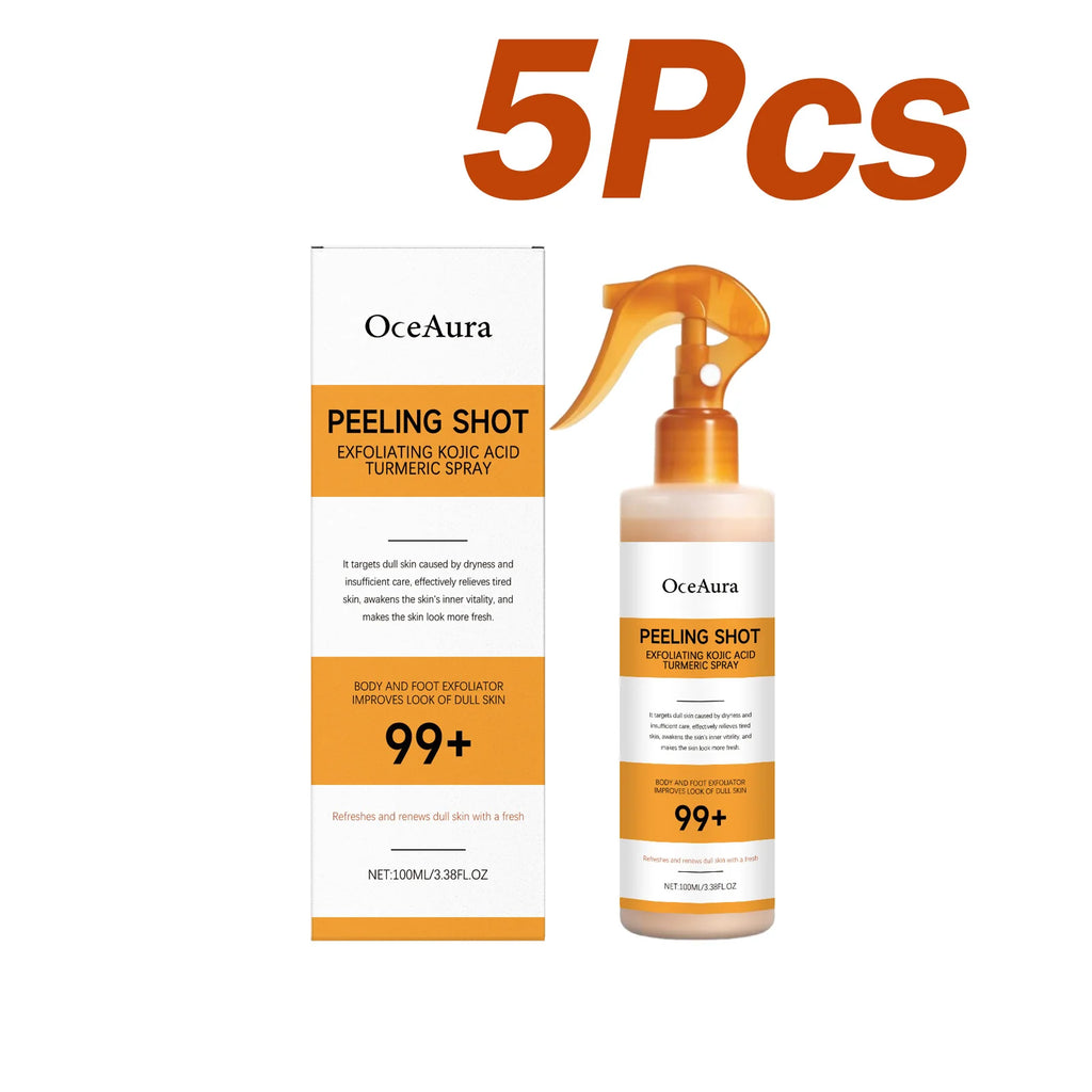 Body Keratin Care Kojic Acid Turmeric Spray Gently Exfoliating Peeling Solution Brightening Hydrating Skin Care All Skin Types Oasis Select 5 x 100ml Boxed