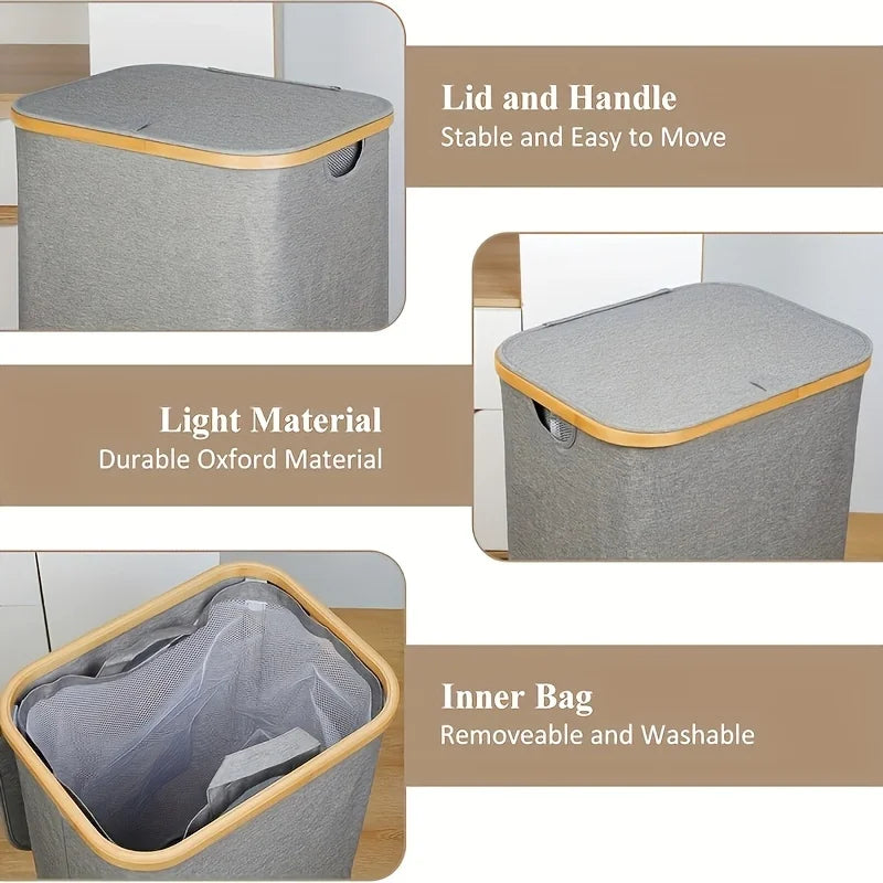 Foldable laundry basket with lid, household large-capacity laundry storage basket, bathroom clothes storage hamper Oasis Select